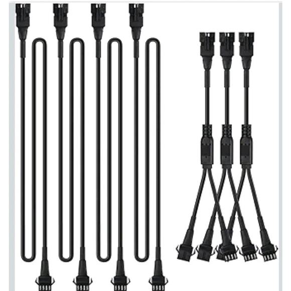4pc 2-Ft Extension Cords & 3pc 2-Way Splitter for Underglow RGB LED Strip s33 - Picture 1 of 5